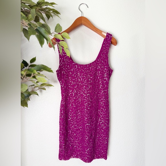 Vintage Lily Rose Pink Purple Sequin Mini Dress Women’s Size Large - Picture 1 of 8